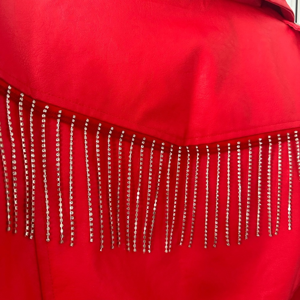 Faux Leather Rhinestone Jacket - Picture 4 of 6